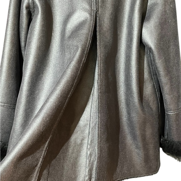 Coldwater Creek Metallic Faux Leather Fur Lined Jacket Pewter Relaxed Fit $230 - Picture 11 of 15